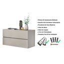 Ver imagem 4 de Kit Mesa de Cabeceira Suspensa para Quarto Cama de Casal Off White com 2 Gavetas Puxadores Cava