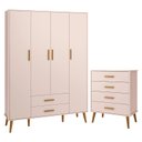 Ver imagem 1 de Jogo de Quarto Infantil Isis Guarda Roupa 4 Portas e Cômoda 4 Gavetas Rosa - Reller Móveis