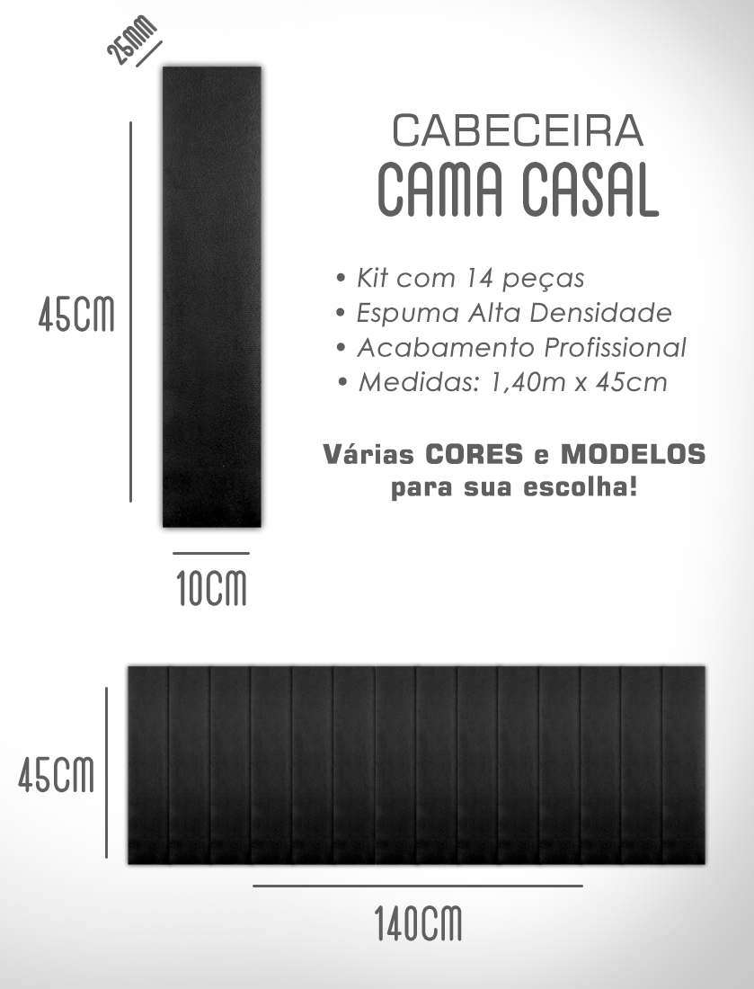 Kit 14 Cabeceiras Estofadas de Cama Box Comum Casal Modulada 1,40mx45cm - 9