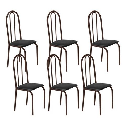 Kit 6 Cadeiras Ubatuba Corino Preto Tubo Marrom Cafe