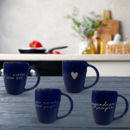 Jogo 4 Caneca Porcelana Fosca 120ml para Café - Azul - 7