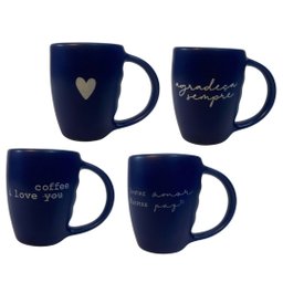 Jogo 4 Caneca Porcelana Fosca 120ml para Café - Azul - 1