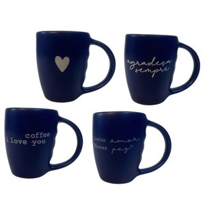 Jogo 4 Caneca Porcelana Fosca 120ml para Café - Azul