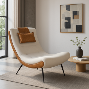 Poltrona Sala Decorativa Quarto Leitura Penteadeira Sher Corano com Linho Bege Pés de Ferro