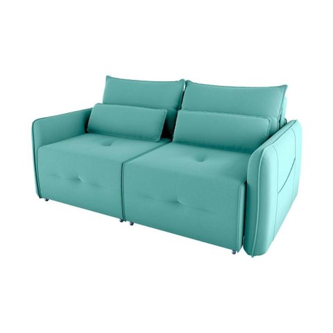 Sofá Cama 2 Lugares com Almofadas 205cm Celine Veludo Verde Menta Matrix