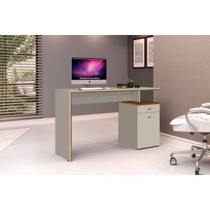 Mesa Office Escritório 1 Porta 1 Gaveta OffWhite Com Freijó - Rede Móveis