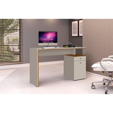 Mesa Office Escritório 1 Porta 1 Gaveta OffWhite Com Freijó - Rede Móveis