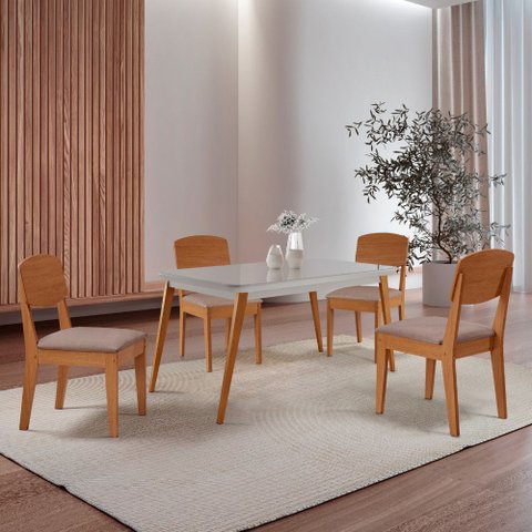 Mesa de Jantar Copper 120cm Tampo Canto Copo Mdf Vidro com 4 Cadeiras Copper Moderna Mobília