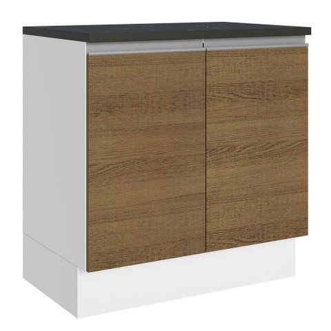 Balcão Armário de Cozinha 100% MDF 80 cm 2 Portas Branco/Rustic Acordes Madesa
