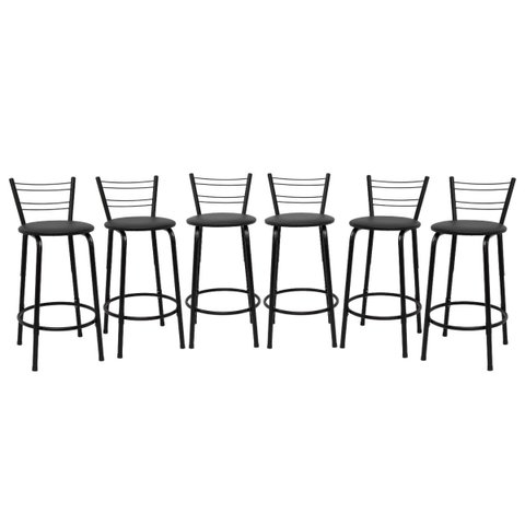 Kit 6 Banquetas para Bancada Flórida Preta 60cm Cozinha Gourmet Balcão Ilha Piscina Área de Lazer