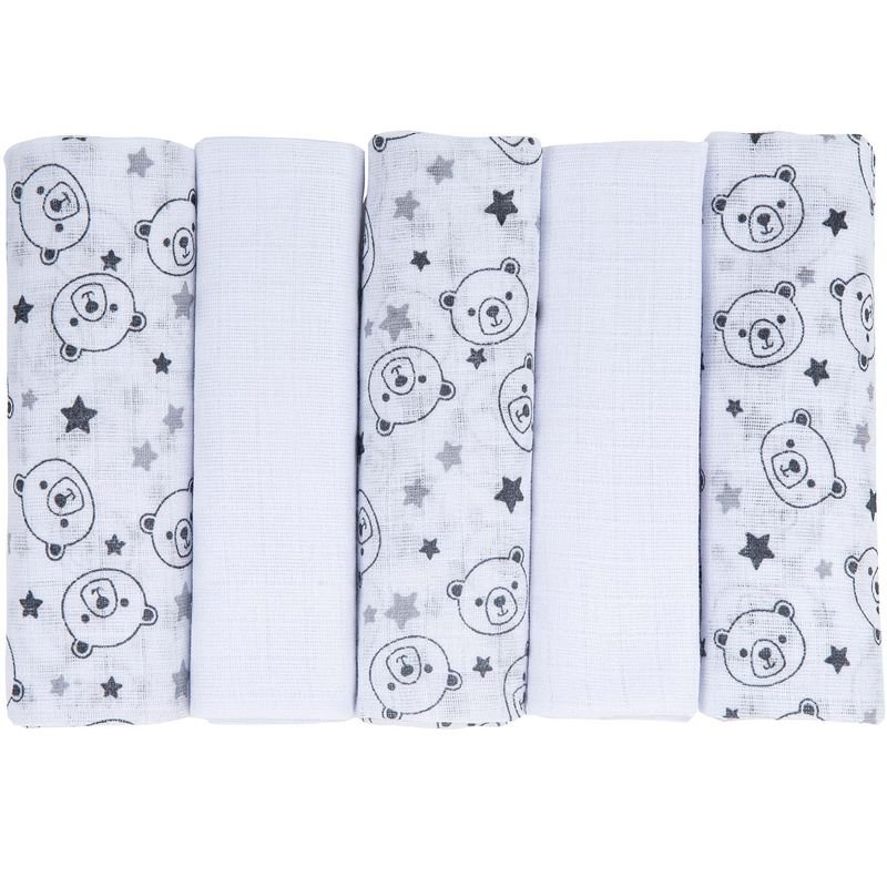 Fralda de Pano Tipo Exportacao Incomfral Estampado/liso 70cmx70cm Rolinho Pct C/05un //ursinho Cinza - 1