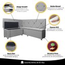 Ver imagem 7 de Kit Canto Alemão 4 Lugares com Baú Veludo Cinza Claro 1,25x1,60m Sofa Store