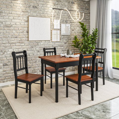 Conjunto Sala de Jantar com 4 Cadeiras Ripadas Madeira Maciça Mv Preto