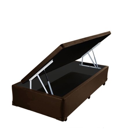 Cama Box Baú Solteiro Conforto Sintético Marrom + Colchão Solteiro Conforto Espuma D33 14x88x188