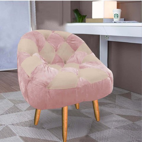 Poltrona Paloma Escritório Sala Pé Palito Suede Rosa Bebê e Suede Bege Rosado - Dominic Decor
