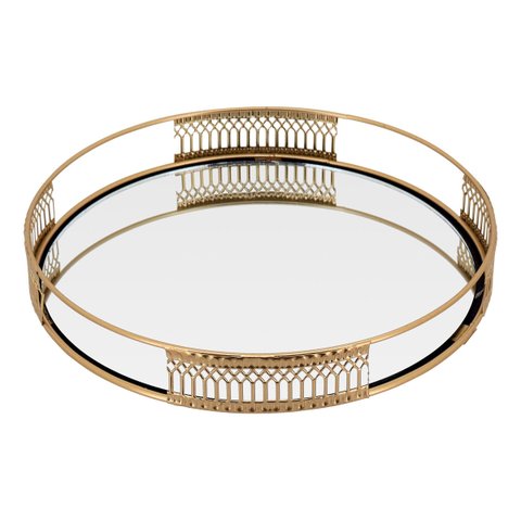 Bandeja Espelhado Metal 3x23x23cm Dourado