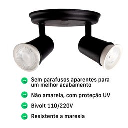 Spot Sobrepor Direcionável Articulado 2 Gu10 Mr16 Dicroica Cor:preto - 4
