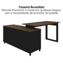 Ver imagem 7 de Mesa Escrivaninha em L Versatil 4 Nichos 3 Gavetas 160x137 cm Ipe Preto Artany