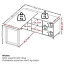 Ver imagem 3 de Mesa Escrivaninha em L Versatil 4 Nichos 3 Gavetas 160x137 cm Ipe Preto Artany