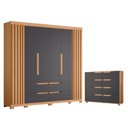 Ver imagem 1 de Guarda Roupa Casal Doble 06 Portas e Cômoda Doble 08 Gavetas Freijo Titanium Flex - Móveis