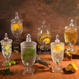 4 Suqueiras Cristal 5l com Pé Diamond Lyor Torneira Bar Restaurante Incolor - 5