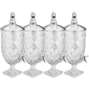 4 Suqueiras Cristal 5l com Pé Diamond Lyor Torneira Bar Restaurante Incolor