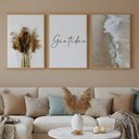 Ver imagem 1 de Kit 3 Quadros Boho Bege Mar Gratidão Moldura Castanho