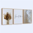 Ver imagem 7 de Kit 3 Quadros Boho Bege Mar Gratidão Moldura Castanho
