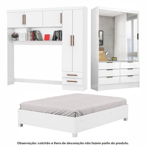 Guarda Roupa Sevilha Premium com Cama Casal Carioca Móveis Branco