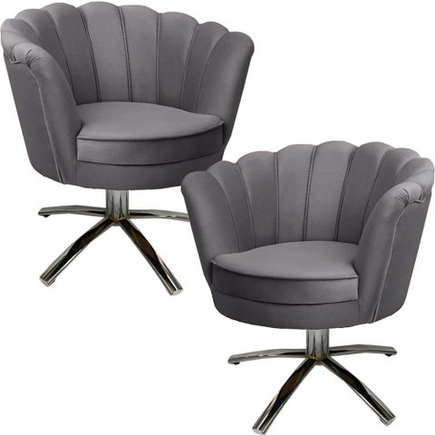 Kit Duas Poltronas Giratórias Pétala em Sued Premium Cinza Sua Casa Decorações