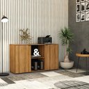 Ver imagem 4 de Armário Baixo com 02 Portas e Nicho 75x135x42cm Wlab135 Preto Lâmina Mel