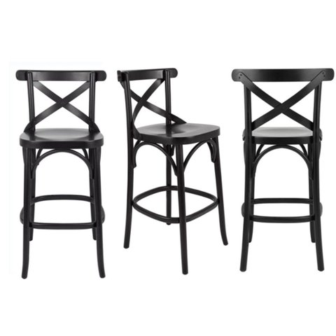Conjunto 3 Banquetas Madeira Maciça Tauarí Cross X Texas Preto