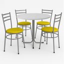 Ver imagem 1 de Mesa de Jantar Redonda 80cm Branca com 4 Cadeiras Estofada Cinza
