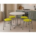 Ver imagem 2 de Mesa de Jantar Redonda 80cm Branca com 4 Cadeiras Estofada Cinza