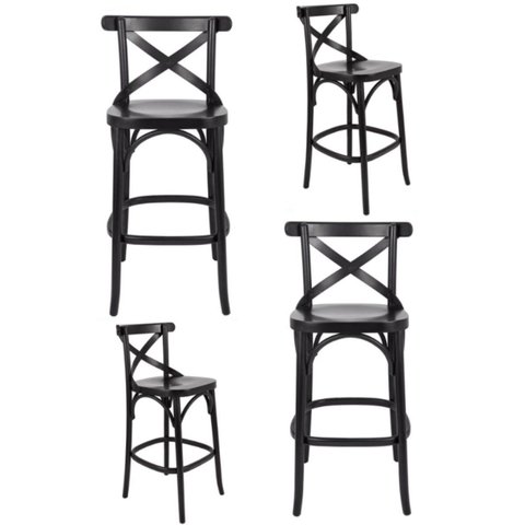 Conjunto 4 Banquetas Madeira Maciça Tauarí Cross X Texas Preto