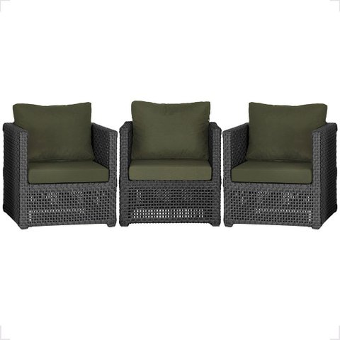 3 Poltronas Madri Alumínio Corda Náutica Estofado 13 Trama Original