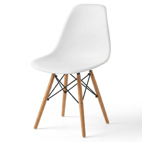 Cadeira de Jantar Charles Eames Eiffel Estrutura em Madeira Plástico PP Branco Sallar Home