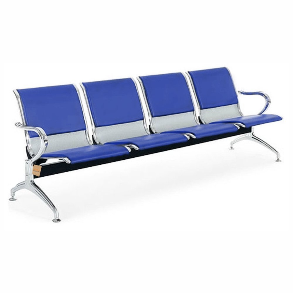 Cadeira Longarina 4 Lugares Com Estofado Colors: Azul - 1