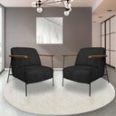 Ver imagem 2 de Kit 2 Poltronas Sala de Estar Pés em Ferro Preto Braço Madeira Maciça 86cm Thane Bouclê Preto