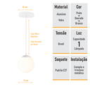 Ver imagem 4 de Pendente Branco C/ Globo de Vidro Branco de 14cm + Led 2w