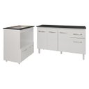 Ver imagem 1 de Armário Gabinete Camila 138 Cm com Tampo Tampão e Balcão Evelyn para Cooktop 5 Bocas Branco e Preto