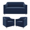 Ver imagem 2 de Recepção Clínica Sofisticada: Namoradeira 2l + 2 Poltronas Azul-marinho