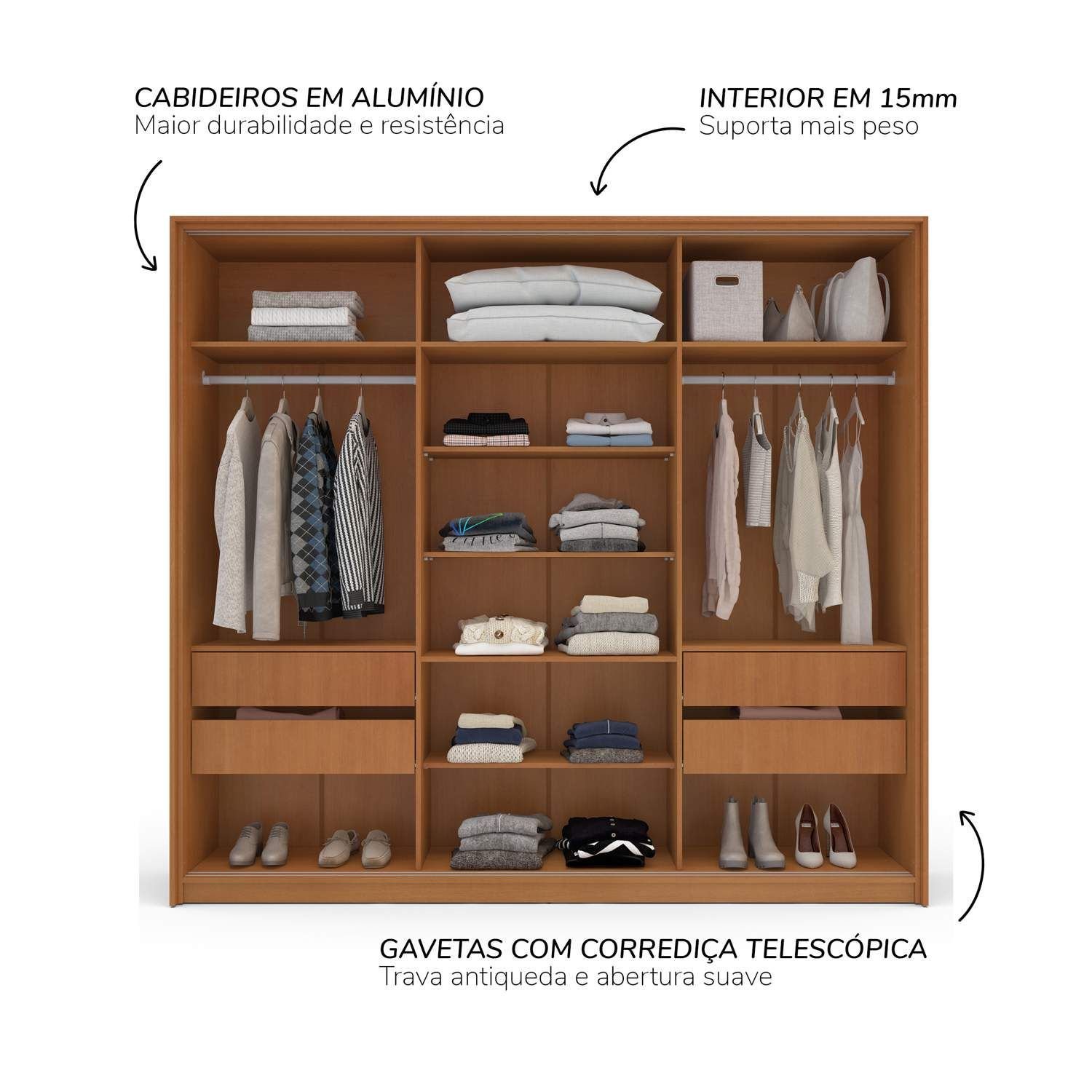 Guarda Roupa Casal 220cm 3 Portas de Correr com Espelho 240856