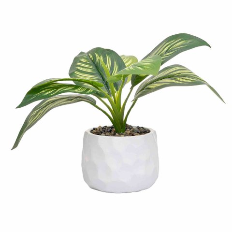 Cachepot de Cimento com Planta Artificial Prisma Branco 10cm X 26cm