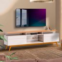 Ver imagem 1 de Rack com Prateleira em Vidro Temperado para Sala até 60 Polegadas Off White Nature Margot Shop Jm