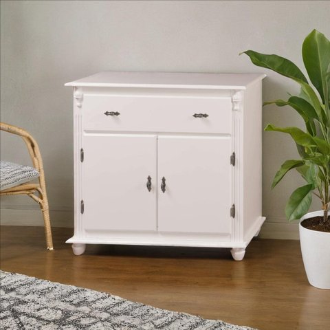 Balcão Meyer Móveis em Madeira com 2 Portas, 1 Gaveta e Pés Torneados - Nude Laca (off-white)