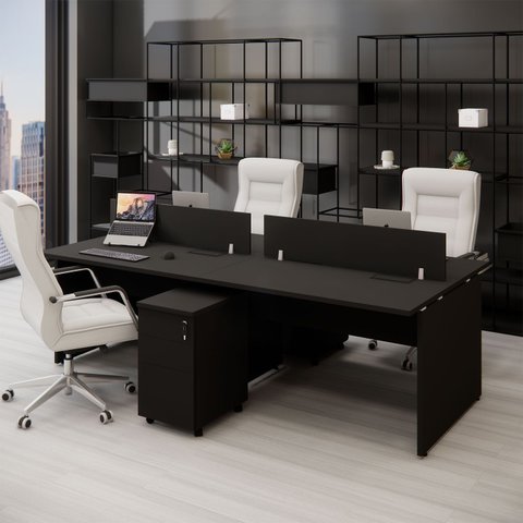 Plataforma C/ 2 Gaveteiros e Divisória para 4 Pessoas 2,40m Pre F5 Cor:preto