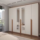 Ver imagem 1 de Guarda-roupa Casal Calábria Slim 6 Portas 6 Gavetas Espelho Nature/off White - Panorama Móveis