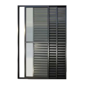 Porta de Alumínio de Correr 3 Folhas Com Trinco Lado Esquerdo 210x120cm Preto Allo Esquadrias
