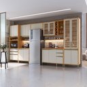 Ver imagem 1 de Armário de Cozinha Completa Modulada 7 Peças 16 Portas com Vidro e Tampo 100% MDF Barbados Espresso Móveis Bege/Amêndoa/Off White